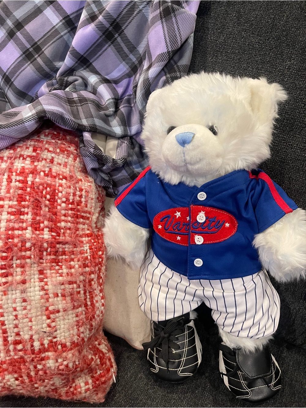 Build a bear White Teddy Bear in Blue Varsity Outfit